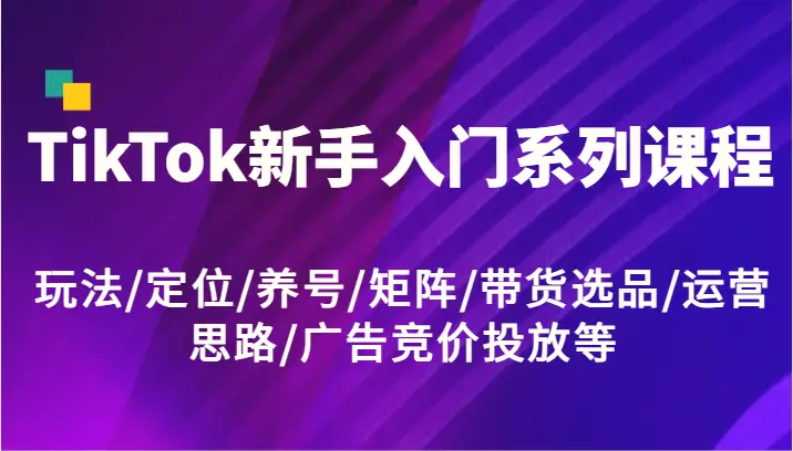 TikTok新手入门系列课程，玩法/定位/养号/矩阵/带货选品/运营思路/广告竞价投放等-臭虾米项目网