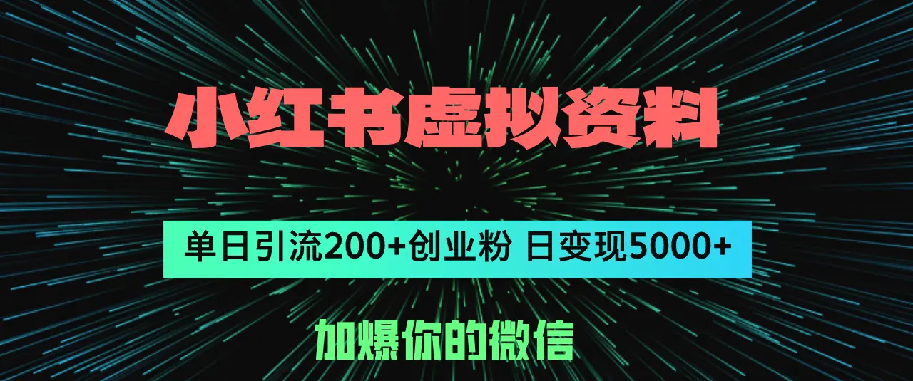 小红书虚拟资料日引流200 创业粉，单日变现5000-臭虾米项目网