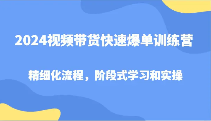 2024视频带货快速爆单训练营，精细化流程，阶段式学习和实操-臭虾米项目网