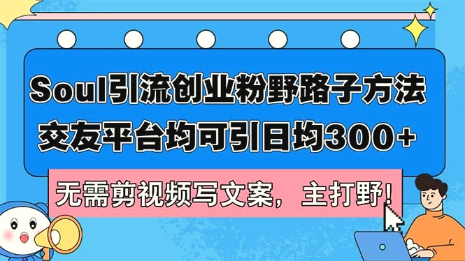 Soul引流创业粉野路子方法，交友平台均可引日均300 ，无需剪视频写文案…-臭虾米项目网