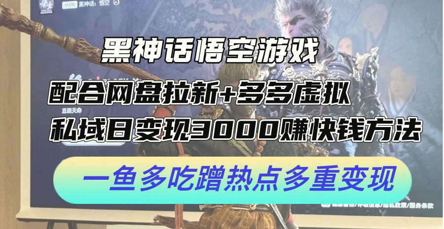 黑神话悟空游戏配合网盘拉新 多多虚拟 私域日变现3000 赚快钱方法。…-臭虾米项目网