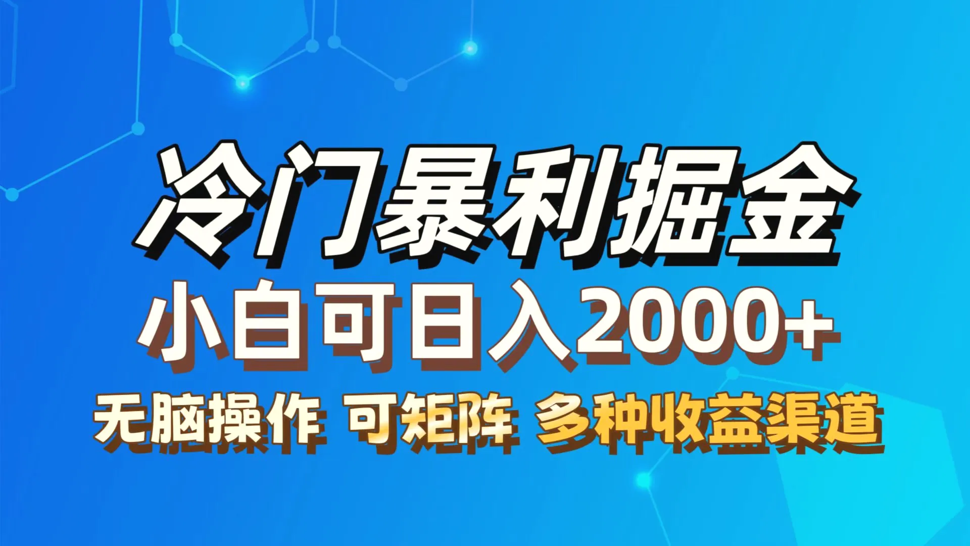 最新冷门蓝海项目，小白可轻松上手，一天十几分钟，日入2000 ，可批量放大-臭虾米项目网