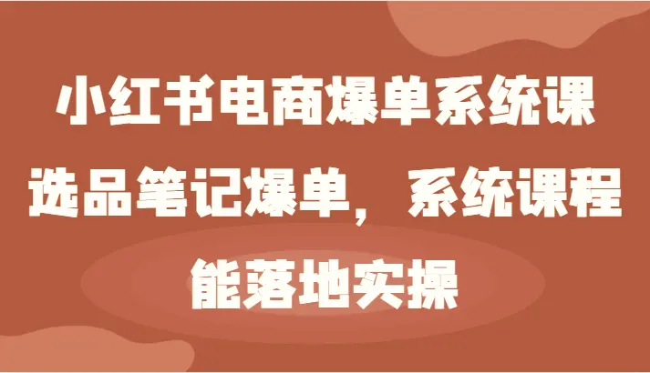 小红书电商爆单系统课选品笔记爆单，系统课程，能落地实操-臭虾米项目网