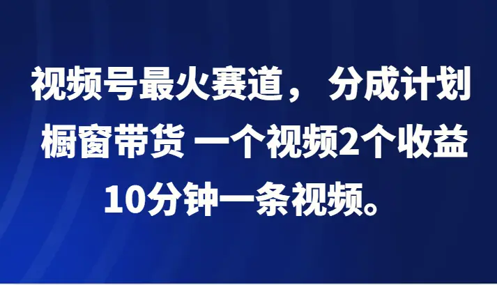 视频号最火赛道，分成计划，橱窗带货，一个视频2个收益，10分钟一条视频。-臭虾米项目网