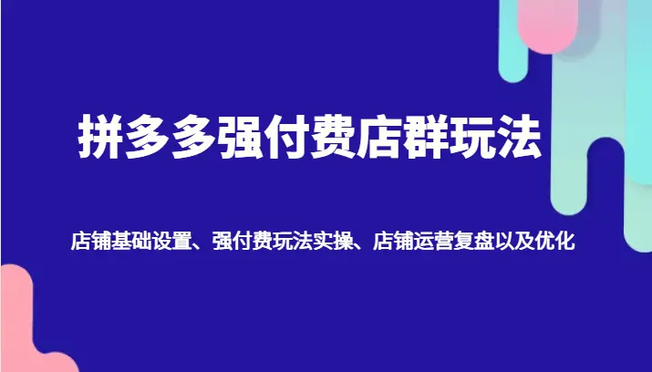 拼多多强付费店群玩法：店铺基础设置、强付费玩法实操、店铺运营复盘以及优化-臭虾米项目网