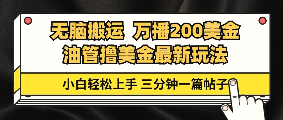 油管无脑搬运撸美金玩法教学，万播200刀，三分钟一篇帖子，小白轻松上手-臭虾米项目网