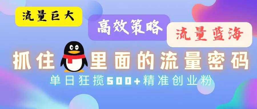 流量蓝海，抓住QQ里面的流量密码！高效策略，单日狂揽500 精准创业粉-臭虾米项目网