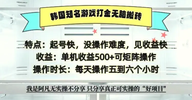 全网首发海外知名游戏打金无脑搬砖单机收益500 即做！即赚！当天见收益！-臭虾米项目网