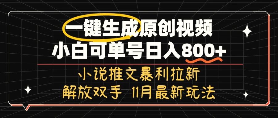 11月最新玩法小说推文暴利拉新，一键生成原创视频，小白可单号日入800 …-臭虾米项目网