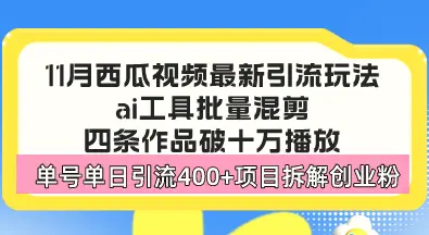 西瓜视频最新玩法，全新蓝海赛道，简单好上手，单号单日轻松引流400 创…-臭虾米项目网